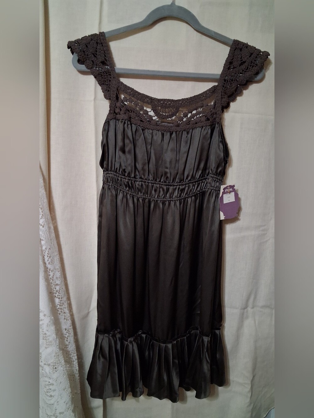 NWT Boho Hale Bob 100 % Silk CROCHET HIGH WAIST Fairycore Dress Dark Academia M